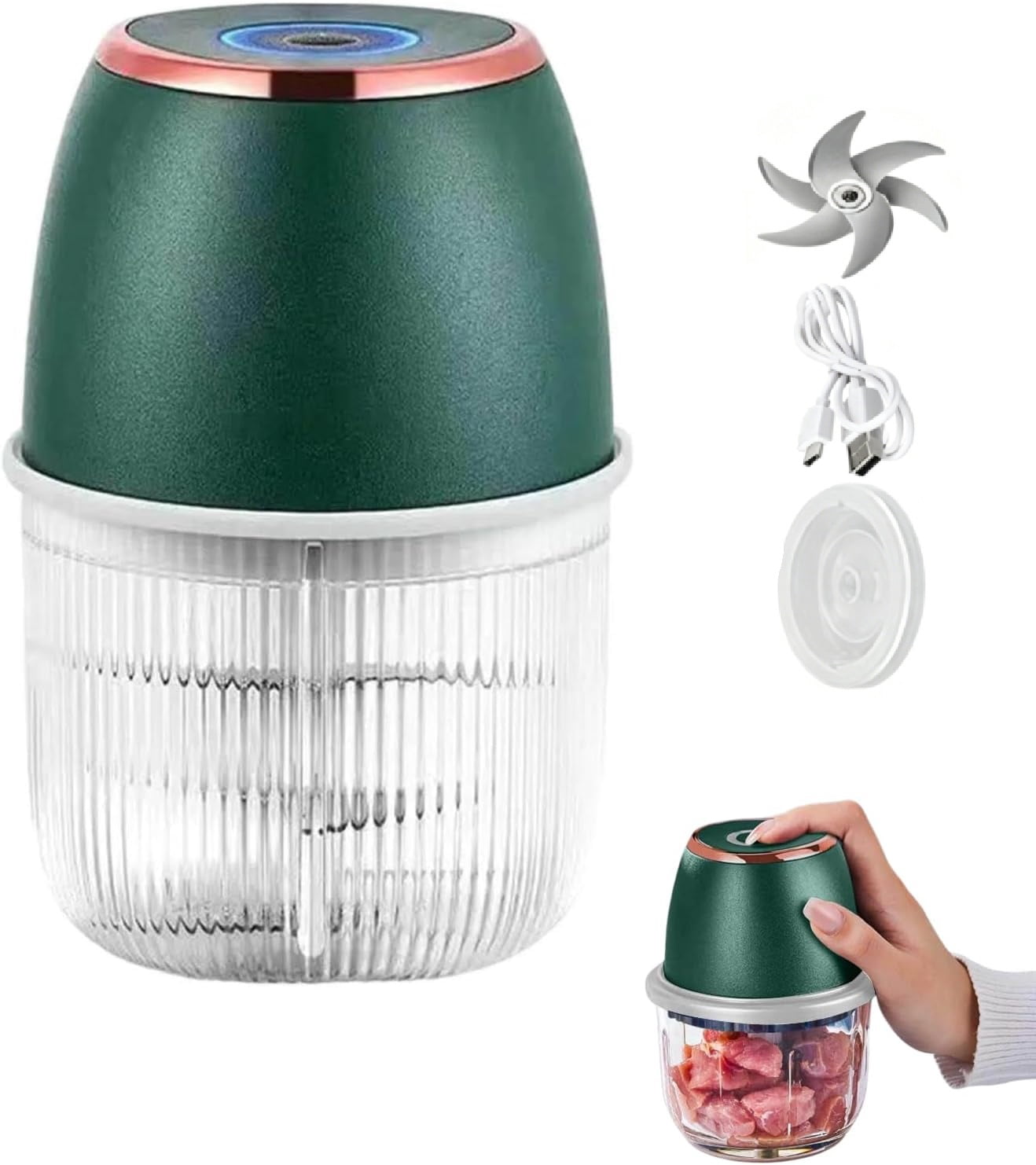 2026 Upgrade Electric Garlic Chopper – USB Rechargeable Mini Food Processor, Portable Veggie Cutter & Chopper for Mashing Garlic, Chili, Onion, Ginger, Fruit(RL Green 1 PC)