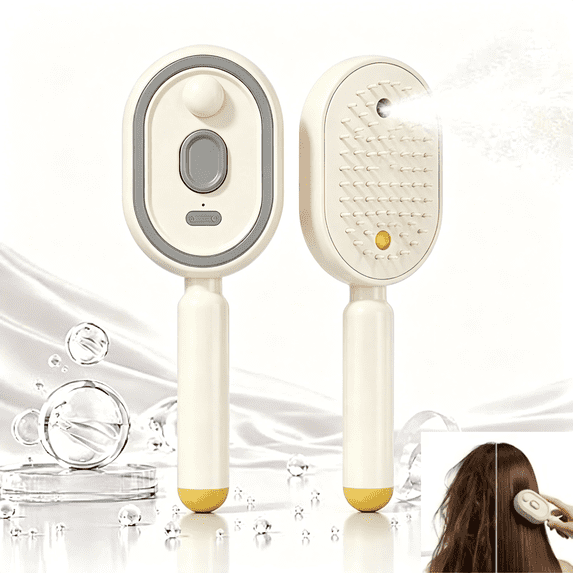 2026 Upgrade Electric Steam Brush, Rechargeable Hot Steam Hair Brush with Detangling Comb, Anti Static Frizz Control for Smoothing Styling Beige