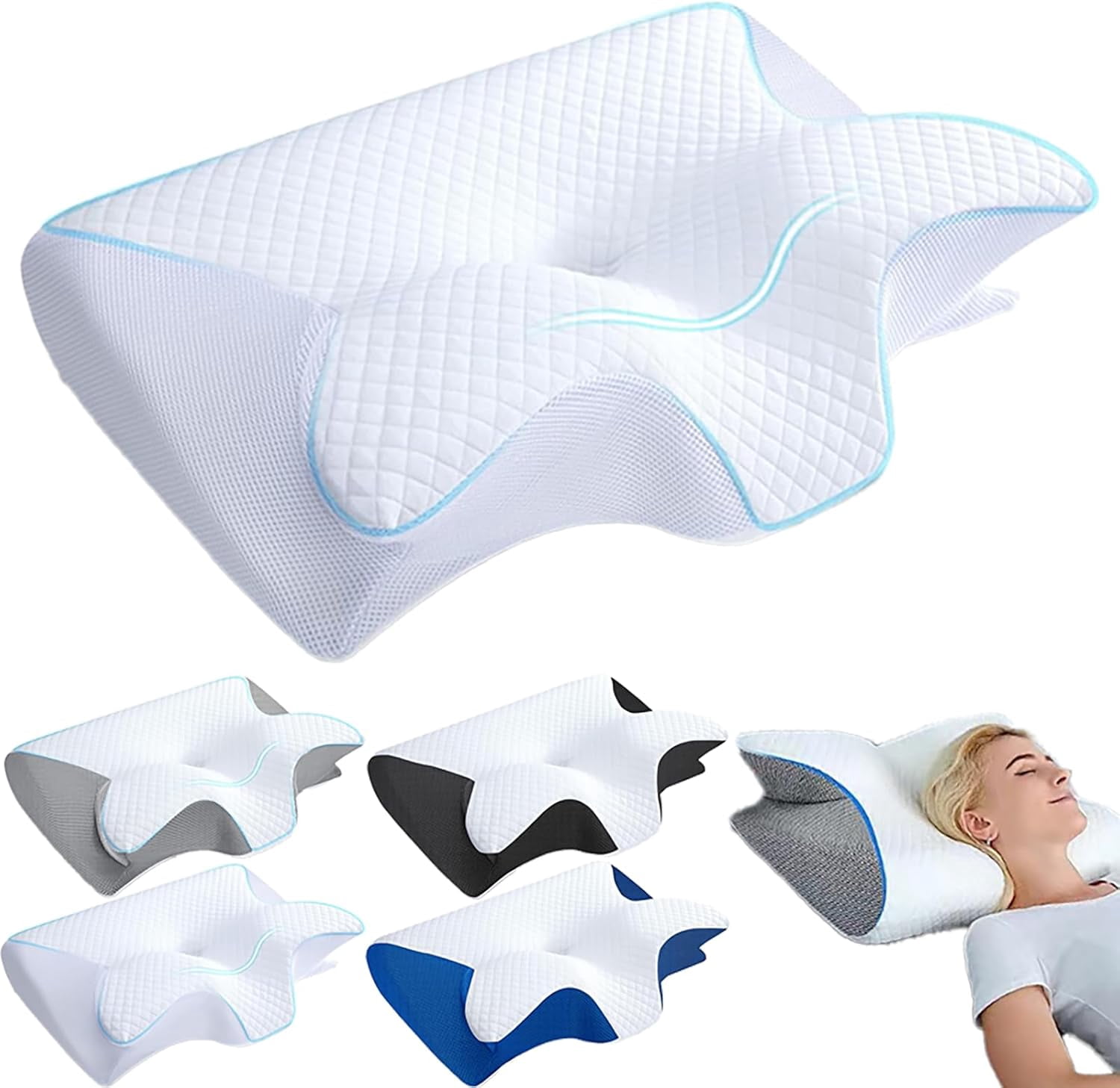 2026 Upgrade Ergonomic Memory Foam Cervical Necks Pillows, Neck Pillow, Neck Hospitality Pillow, with Cooling Cover for Side/Back&Stomach Sleeper