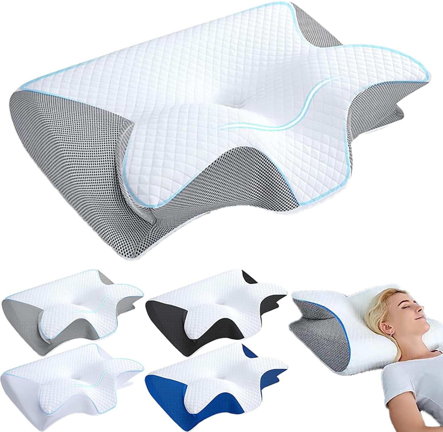 2026 Upgrade Ergonomic Memory Foam Cervical Necks Pillows, Neck Pillow, Neck Hospitality Pillow, with Cooling Cover for Side/Back&Stomach Sleeper