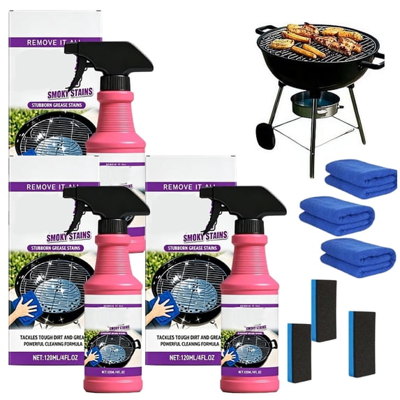 2026 Upgrade Fast Acting Heavy Duty Grill Degreaser Spray Set Multi Grill Cleaner Fast Clean Outdoor Solution for Grills Smoker BBQ Grates Oven Effortless Removes Grease Degreaser Smoky Stain