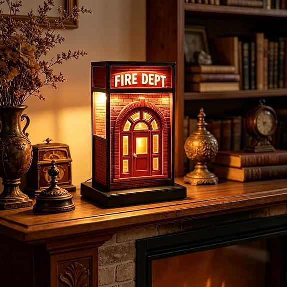 2026 Upgrade Fire Dept Vintage Lamp, Classic Brick Firestations Warm LED Night Light, Retro Table Decor for Bedroom Office Unique Desk Light Gifts