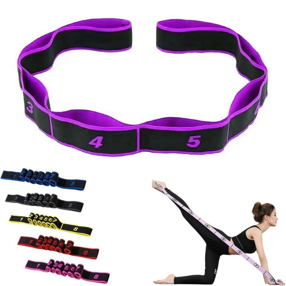 2026 Upgrade Fitness Resistance Band for Stretching and Yoga, Elastic Yoga Stretching Strap with Loops Handle, Adjustable Leg Stretcher Bands for Full Body Stretching Shaping (Purple)