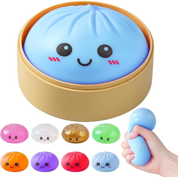 2026 Upgrade Glitter Dumpling - Dumpling Squishy Glitter, Dumplings Stress Ball for Playing, Party, Alone (Blue)