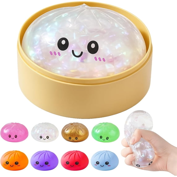 2026 Upgrade Glitter Dumpling - Dumpling Squishy Glitter, Dumplings Stress Ball for Playing, Party, Alone (Flash White)