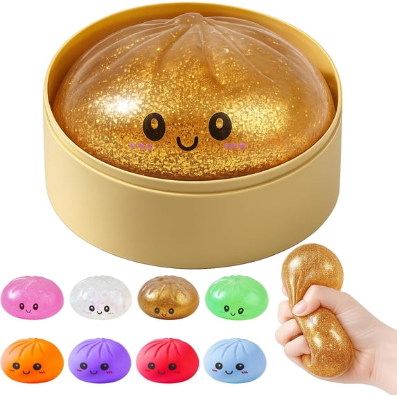 2026 Upgrade Glitter Dumpling - Dumpling Squishy Glitter, Dumplings Stress Ball for Playing, Party, Alone (Golden)