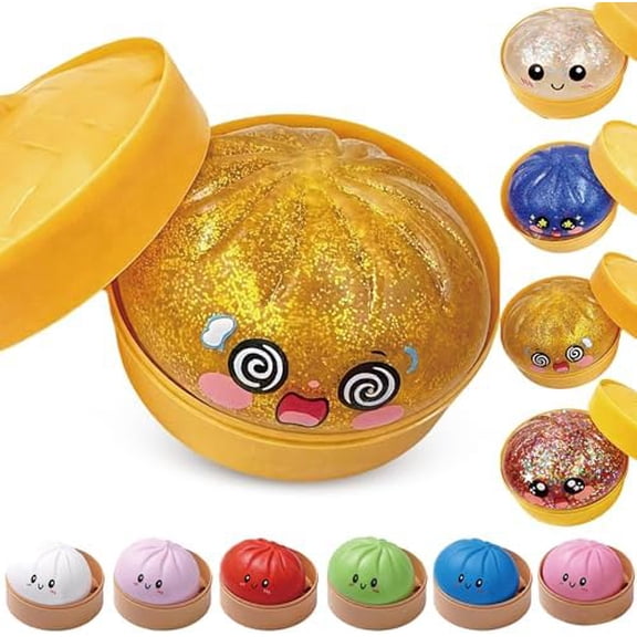 2026 Upgrade Glitter Dumpling - Dumpling Squishy Glitter, Dumplings Stress Ball for Playing, Party, Alone (Yellow)