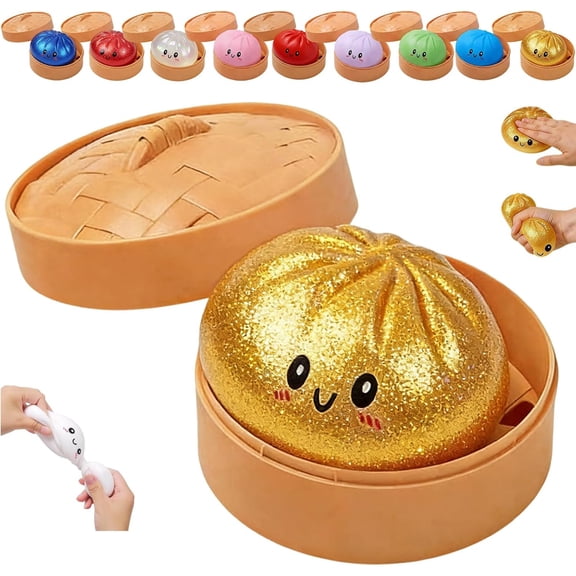 2026 Upgrade Glitter Dumpling Squishy Box,Squishy Dumpling,Anxiety Relief Fidget white transparentgolden