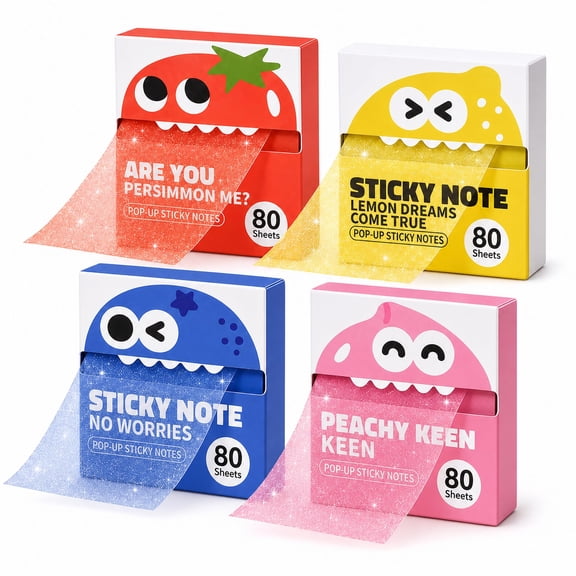 2026 Upgrade Glitter Sticky Notes,Pull-Out Transparent Sparkly Sticky Notes Self-Adhesive Cute Fruit Monster Sticky Notes,Strong Adhesion, No Residue, Suitable for Office Work