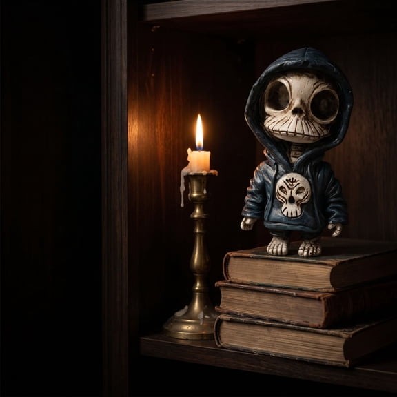 2026 Upgrade Halloween Hooded Skeleton Figurine, Vintage Distressed Resin Ornament, Spooky Gothic Decor for Home Garden Party Desktop