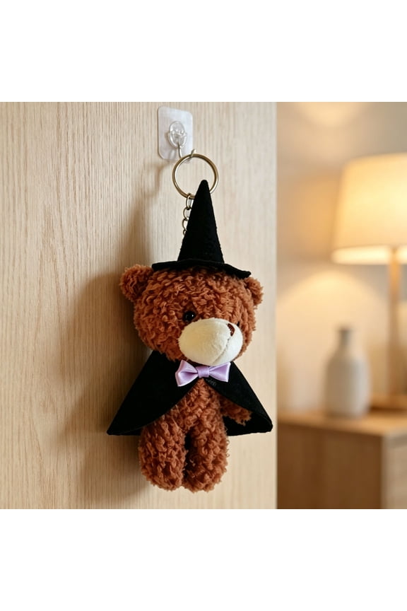2026 Upgrade Halloween Pumpkin Wizard Bear Keychain, Soft Polyester Stuffed Doll Pendant, Cute Backpack Handbag Charm for Holiday Party Favors, 5.91x2.76in, 0.71oz brown