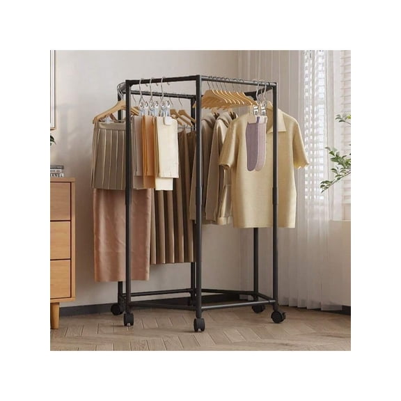 2026 Upgrade Hexagon Coat Rack Stand, Heavy Duty Drying Rack With Wheels, Foldable Freestanding Clothes Organizer For Bedroom, Laundry Room, Balcony, Closet Storage - No Drill Installation Needed