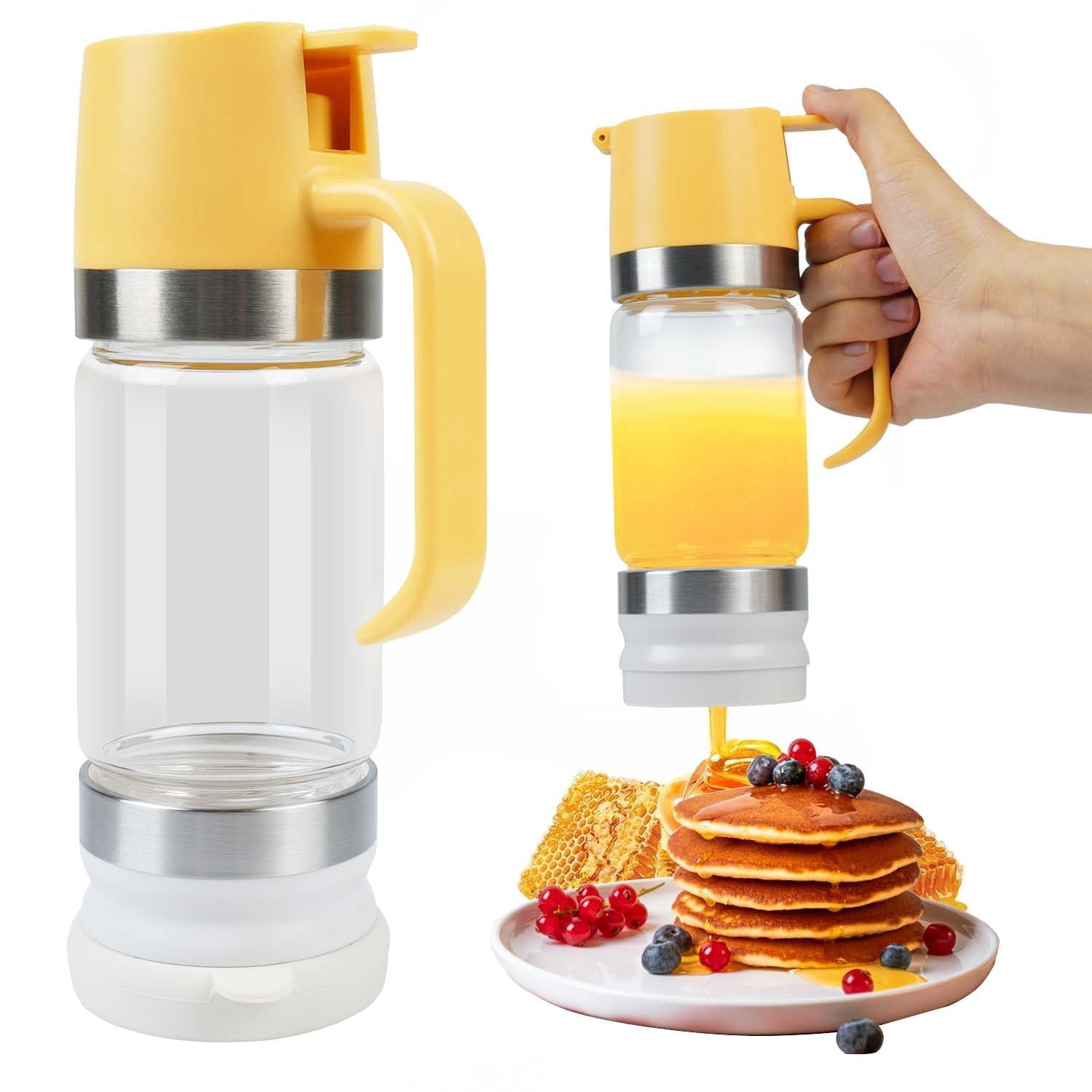 2026 Upgrade Honey Dispenser No Drip with Base, 12Oz Handle Glass Honey Jar pot, Syrup Dispenser for Coffee or Tea, Mess Free Honey Dispenser for Honey and Syrup, Honey Container
