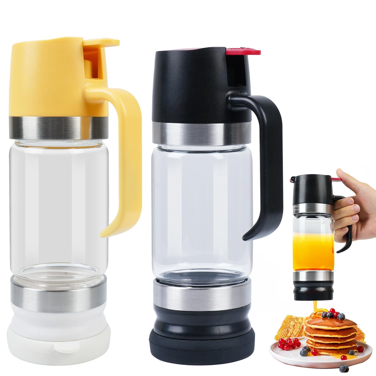 2026 Upgrade Honey Dispenser No Drip with Base, 12Oz Handle Glass Honey Jar pot, Syrup Dispenser for Coffee or Tea, Mess Free Honey Dispenser for Honey and Syrup, Honey Container