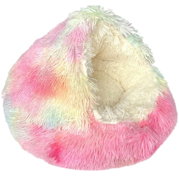 2026 Upgrade Hooded Plush Pet Nest Bed, Enclosed Warm Sleeping Cushion with Removable Cover, Anti-Slip & Machine Washable Fluffy Rest Pad for Indoor Cats & Small Dogs Winter Use