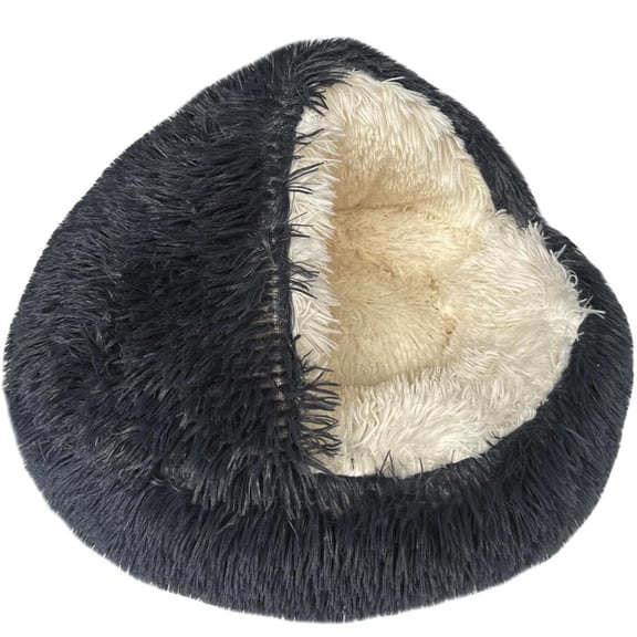 2026 Upgrade Hooded Plush Pet Nest Bed, Enclosed Warm Sleeping Cushion with Removable Cover, Anti-Slip & Machine Washable Fluffy Rest Pad for Indoor Cats & Small Dogs Winter Use