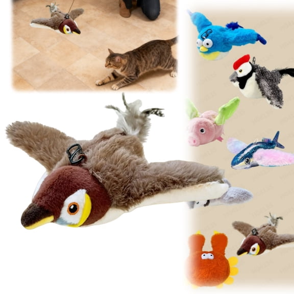 2026 Upgrade Interactive Chirping Bird Cat Toy with Flapping Wings Realistic Sounds Rechargeable Simulation Bird Toy for Indoor Cat Exercise and Hunting(Brown)