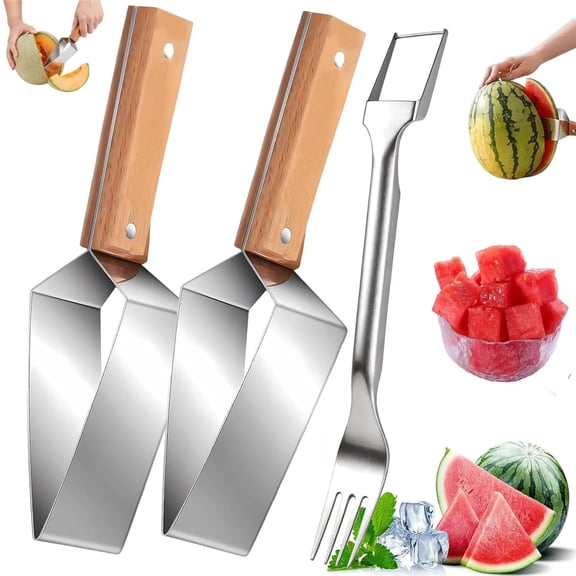 2026 Upgrade Large Triangle Watermelon Cutter Stainless Steel Melon Slicer Portable Watermelon Cutter with Wooden Handle, Fruitcutter Kitchen Gadgets for Watermelon Melon Apple Pineapple WWSOGQH