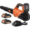 thumbnail image 1 of Leaf Blower Cordless with 2 * 2.6AH Batteries and Fast Charger, 450CFM &150MPH and 2 Speed Mode, Lightweight Electric Leaf Blowers for Lawn, Yard, Leaves, Dust Car, Orange, 1 of 8