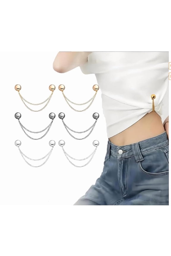 2026 Upgrade Multi-Function Magnetic Clothing Clips, 6 PCS Magnetic Clothing Clips with Chain, Strong Hem & Hijab Clips with Chain for Women’s Pants Jeans Shirts Sweaters, Fix Cuffs Long Pants (C)