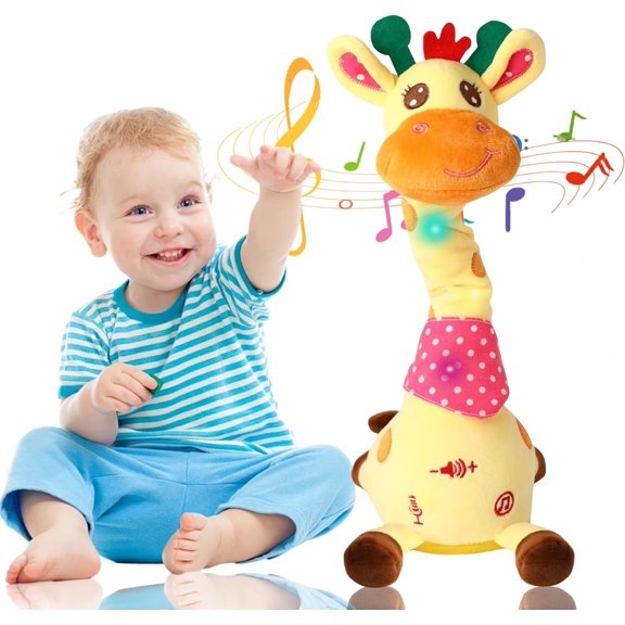 2026 Upgrade Musical Giraffe Toy Sings, Dances & Repeats What You Say, Dancing Talking Giraffe Plush Toy, with Shining Led Lights, Adjustable Volume Function, Interactive Voice Imitation (Battery)