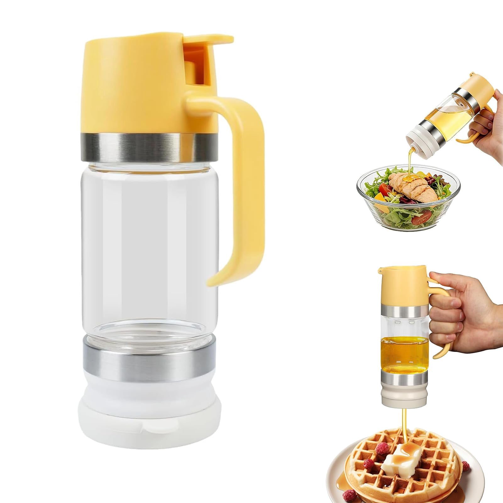 2026 Upgrade No-Drip Honey Dispenser, 12OZ Glass pot with Handle, Multi-Purpose Syrup Dispenser for Pancakes, Coffee, Tea, Salad & Simple Syrup