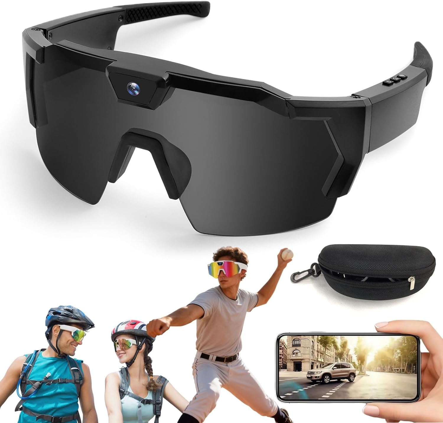 2026 Upgrade POV Glasses 4K Baseball Sunglasses with Camera, Audio Video Recording & WiFi Action for Cycling Hiking, Sports Smart Glasses with Camera