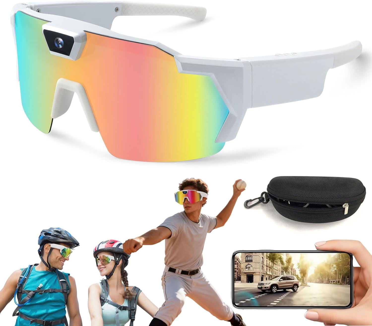 2026 Upgrade POV Glasses 4K Baseball Sunglasses with Camera, Audio Video Recording & WiFi Action for Cycling Hiking, Sports Smart Glasses with Camera