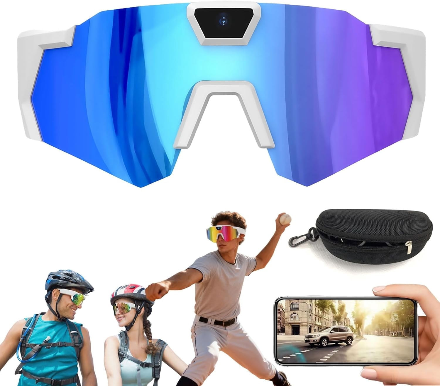 2026 Upgrade POV Glasses 4K Baseball Sunglasses with Camera, Audio Video Recording & WiFi Action for Cycling Hiking, Sports Smart Glasses with Camera