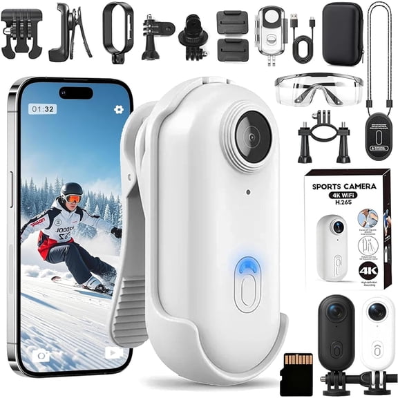 2026 Upgrade POV Record Pro 2.0, Mini Body Camera 4k, Wearable POV Camera, Chest Cameras Necklace, Ultra Wide Angle/with WiFi/Hands-Free Recording for Sports/Vlogging (White 4K Pro Kit, 64G)