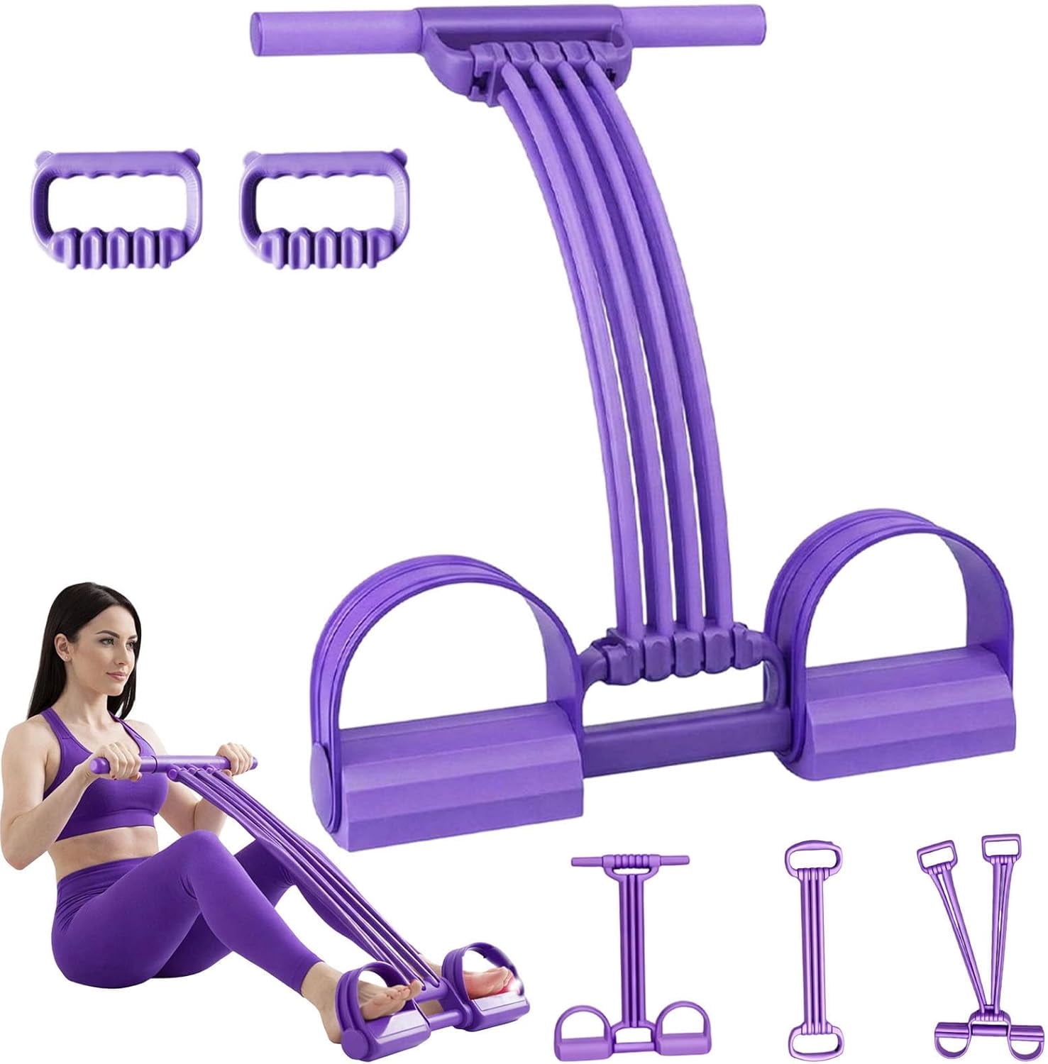 2026 Upgrade Pedal Resistance Band with Handle,8 Tube Detachable Elastic 3-in-1 Multifunctional Foot Pedal Resistance Assistance Expander for Foot Pedal Pull, Back Stretch & Chest Expand