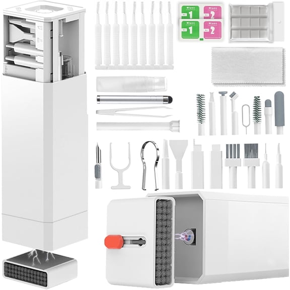 2026 Upgrade Phone Cleaning Kit 47PCS, iPhone Cleaning Kit, Airbud AirPods Cleaning Kit, Keyboard, Charging Port Cleaner for Apple Lightning/Android USB-C - Includes Putty, Cloth & Wipes (White)