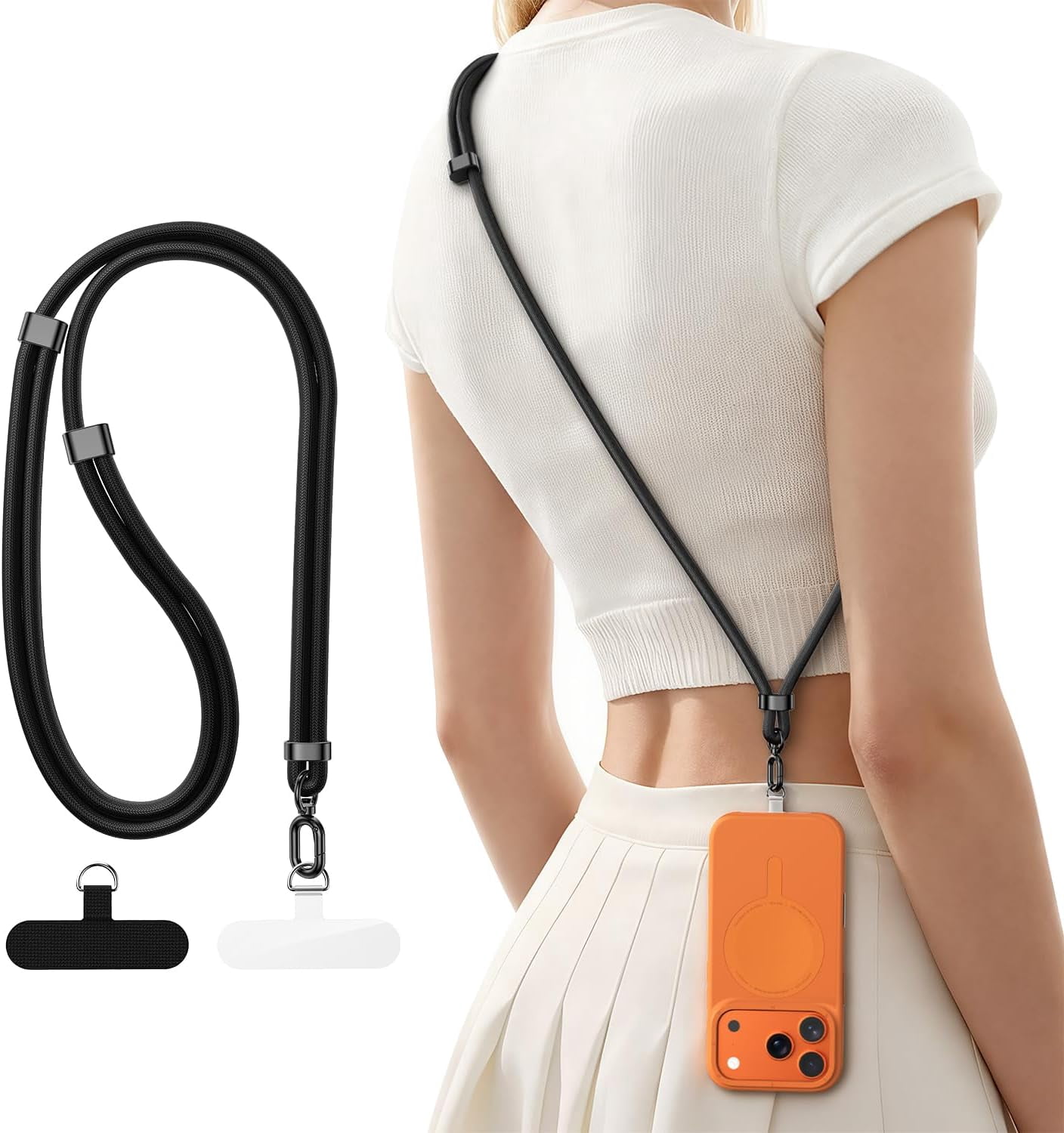 [2026 Upgrade] Phone Lanyard Crossbody with 2 TPU Phone Tabs, Adjustable Anti Theft Phone Strap Crossbody, Zinc Alloy Metal Buckles, Universal Cell Phone Neck Lanyard for Daily & Travel Essentials