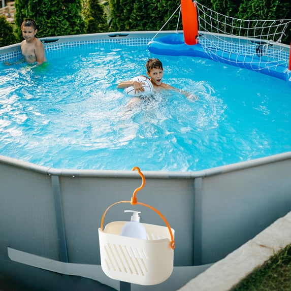 2026 Upgrade Poolside Storage Basket - Original Above Ground Pool Accessories, Swimming Pool Storage Basket with Pool Cup Holder, Poolside Storage to Organize Cup Towel