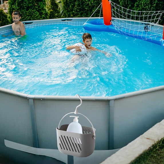 2026 Upgrade Poolside Storage Basket - Original Above Ground Pool Accessories, Swimming Pool Storage Basket with Pool Cup Holder, Poolside Storage to Organize Cup Towel