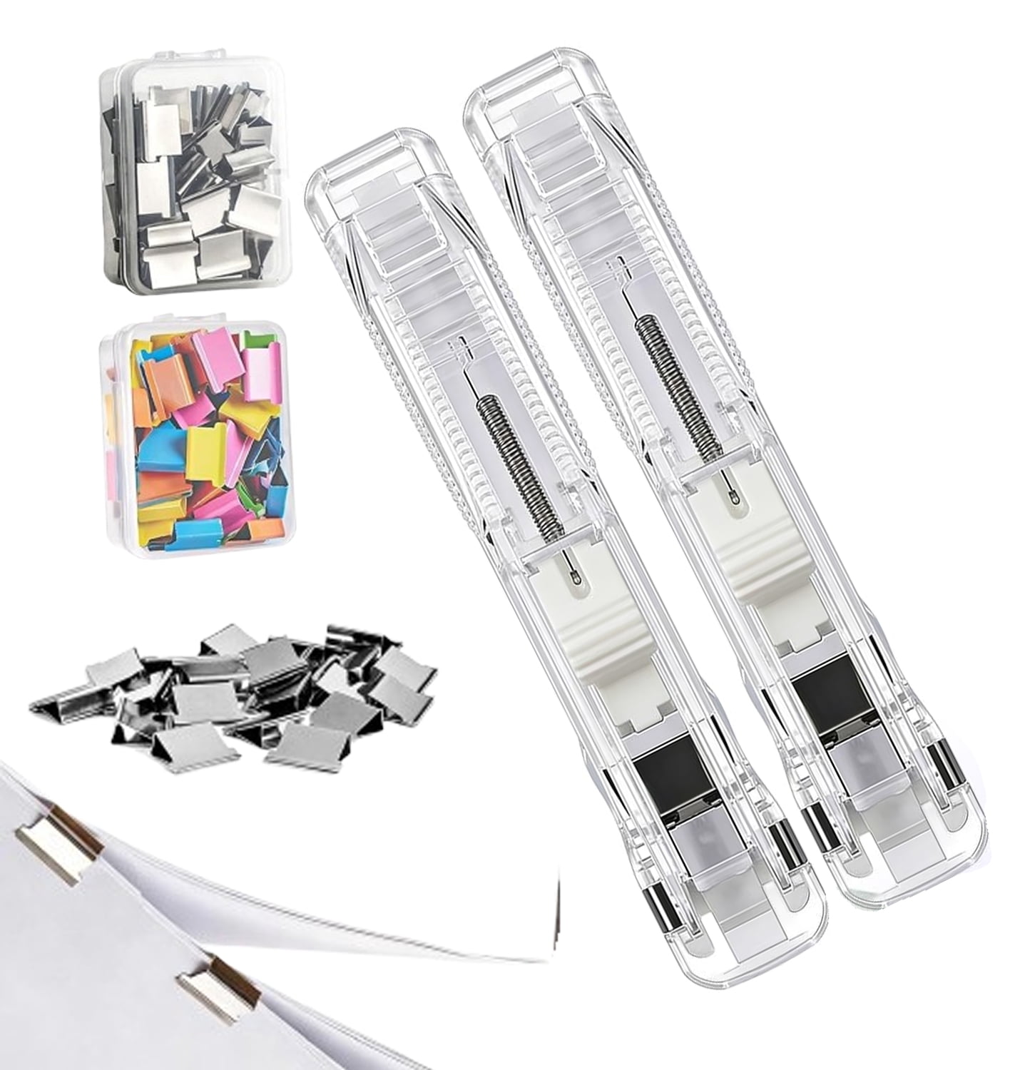 2026 Upgrade Portable Binder Clip Stapler, Includes 100 Reusable Clips, Handheld Paper Clip Dispenser, Mini Push Stapler Clamp Staplers for Handheld Paper Clam Clip Dispenser