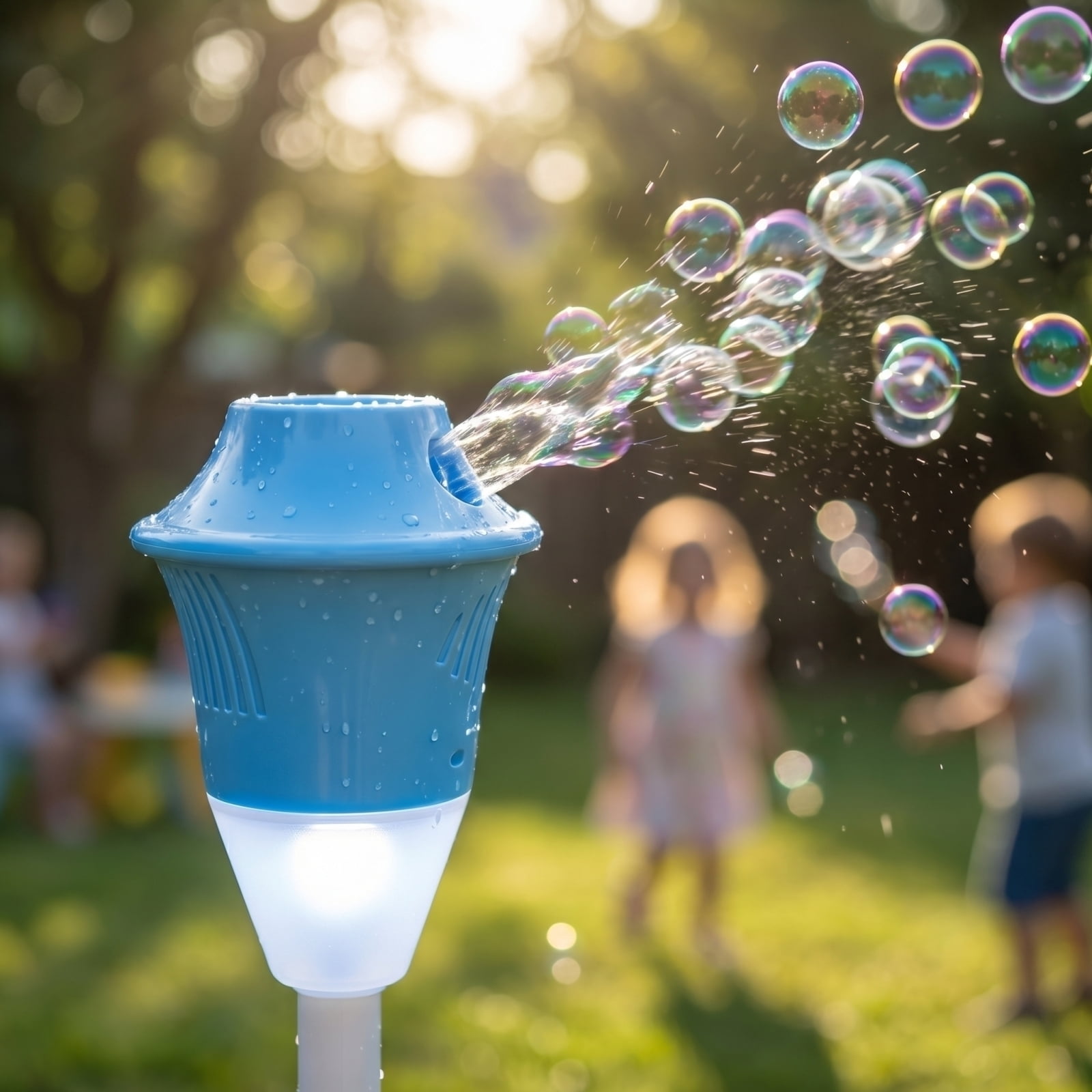 2026 Upgrade! Rechargeable Bubble Torch Machine, Standing Automatic Bubble Blower with Bright Lights & Melodious Music, Perfect for Outdoor Festivals and Family Celebrations Blue