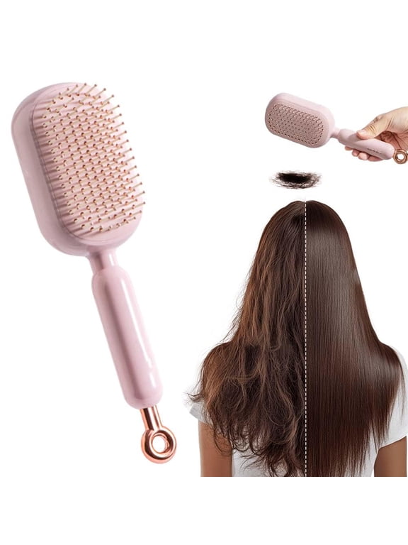 2026 Upgrade Retractable Cushion Massage Comb, Anti Static Self Cleaning Hair Brush for Women and Men, Anti Static Pull Ring Air Cushion Massage Brush for All Hairs Types (Pink)