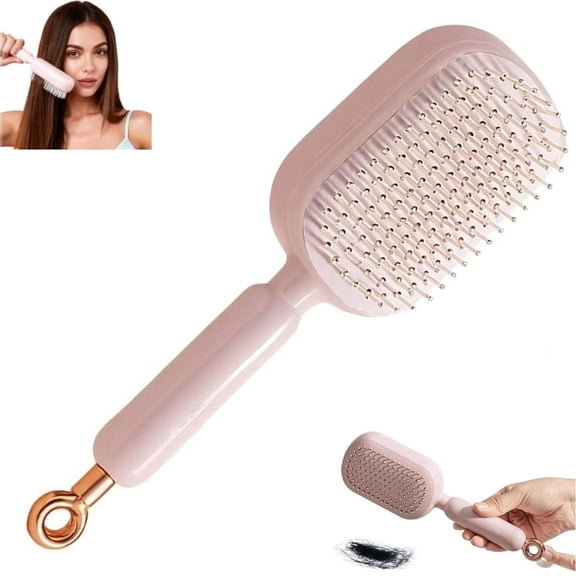 2026 Upgrade Retractable Cushion Massage Comb, Anti Static Self Cleaning Hair Brush for Women and Men, Anti Static Pull Ring Air Cushion Massage Brush for All Hairs Types (Pink)