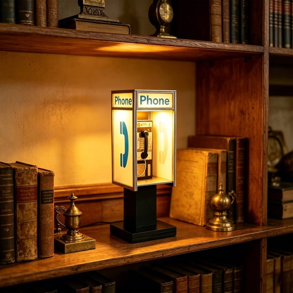 2026 Upgrade Retro Vintage Tall Phonebooth Lamp, Warm LED Night Table Lamp, Vintage Desk Night Light, for Bedroom, Office, Collectors, Home Decor Gift