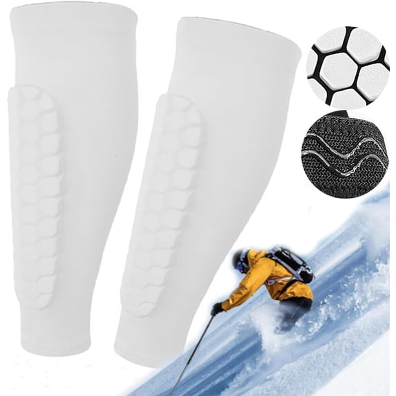 2026 Upgrade Shin Guards for Skiing with Honeycomb Compression Pads & Breathable Calf Sleeves - Anti-Collision Protection for Skiing & Snowboarding