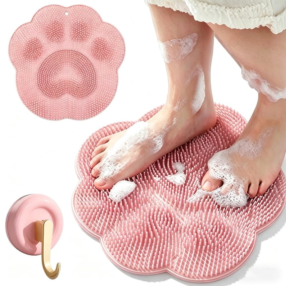 2026 Upgrade Shower Foot Brush Mat, Shower Back and Foot Scrubber, Foot Washing Mat for Shower, Wall Mounted Slip Suction Cups for Use in Cleaner Men and Women (Pink, Standard, Upgraded)