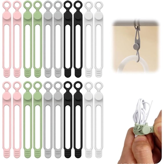 Reusable Silicone Cable Ties, Upgrade Cord Organizer for Cables and Headphones
