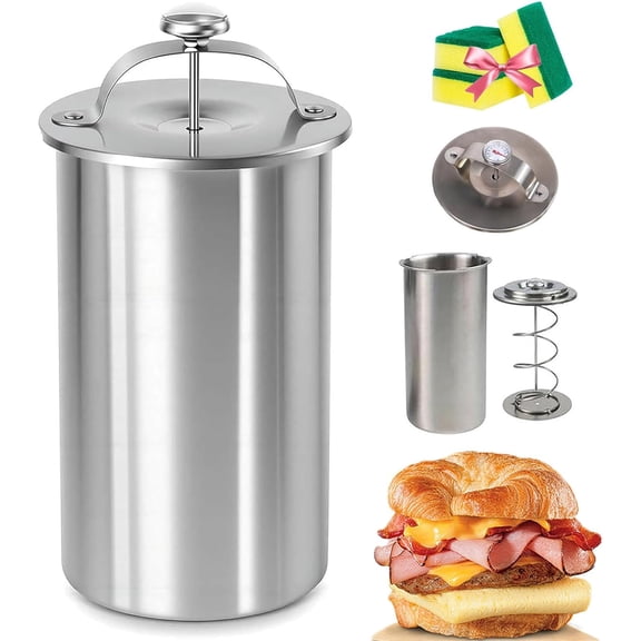 2026 Upgrade Stainless Steel Deli Meat Press with Thermometer & Spring Mechanism, Lunch Meat Press Mold for Deli Meats, Deli Meat Press Stainless Steel, for Home Cooking (1, Silver)