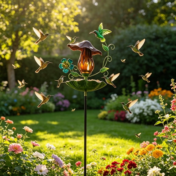 2026 Upgrade Stake Mounted Metal Bird Feeder Water Bath 2 In 1, Multi-function Ground Spike Wild Bird Feeder Waterer for Garden Lawn Outdoor Decor, B