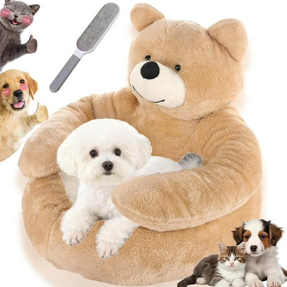 2026 Upgrade Teddy Bear Dog Bed with Arms, Cute Bear Hug Design Dog Cat Beds Plush Pet Beds Cuddler, Soft Cozy Fluffy Warm Washable Pet Sofa with Anti-Slip Bottom