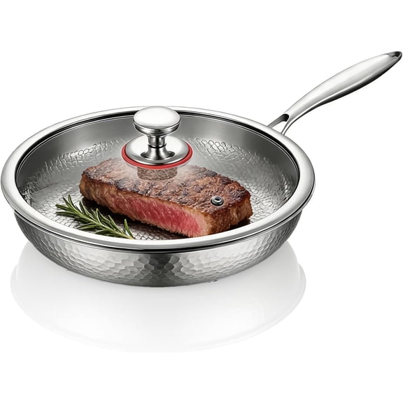 2026 Upgrade Titanium Hammered Pan Pro Standard with Lid, Titanium Pans for Cooking with All Stovetops, Chemical-Free, Extreme Heat-Resistant & Lasts a Lifetime, Toxin-free (10.23in)