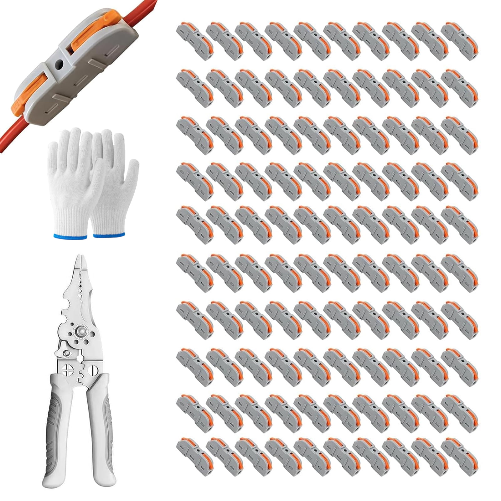 2026 Upgrade Universal Quick Lever Electrical Wire Connectors (24-12 Awg) Assortment (50/100pcs) + Wire Stripper, Home Mini Quick Lever Wire Connectors Push-in,1 in 1 Out (100pc)