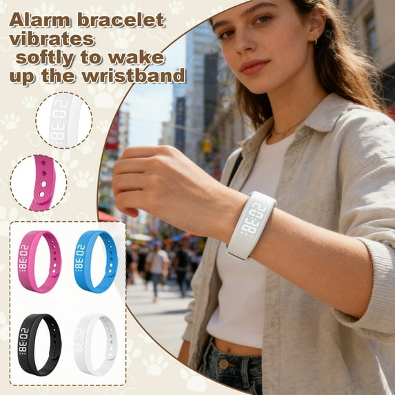 2026 Upgrade Wake Up Alarm Band, Alarm Band for Deaf, Silent Vibrating Wrist Alarm Clock Watch for Heavy Sleepers Pink