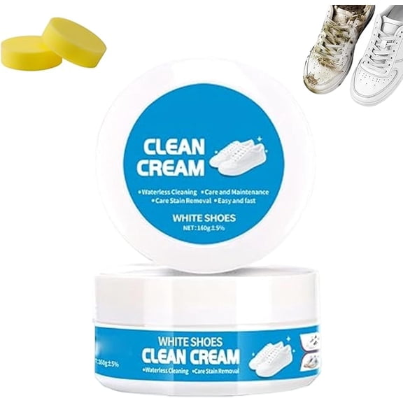 2026 Upgrade White Shoe Cleaner Cream, Multipurpose No-Wash Solid Comes with Sponge, for Shoes Canvas Cleaning Clean, Leather